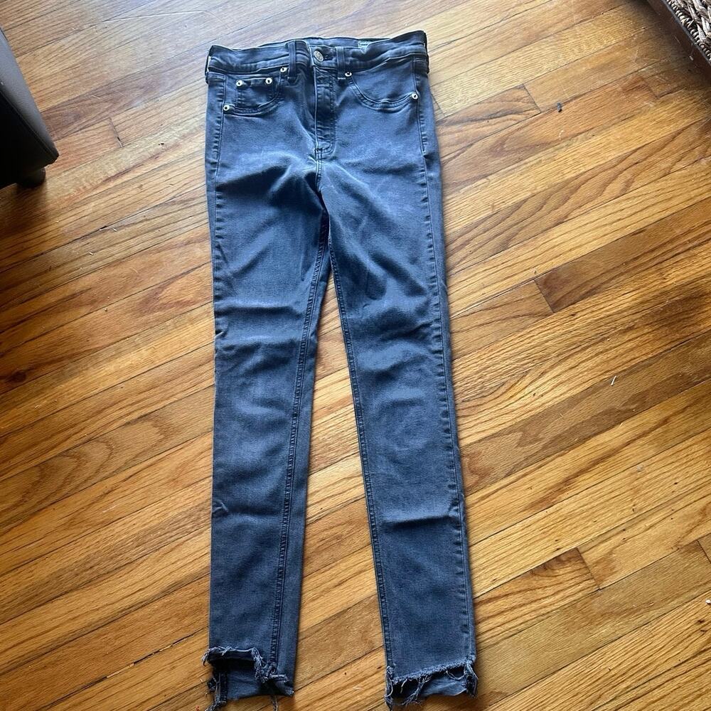 High-Rise Skinny Jeans 29 Rag & Bone Raw Hem Dark Wash Denim